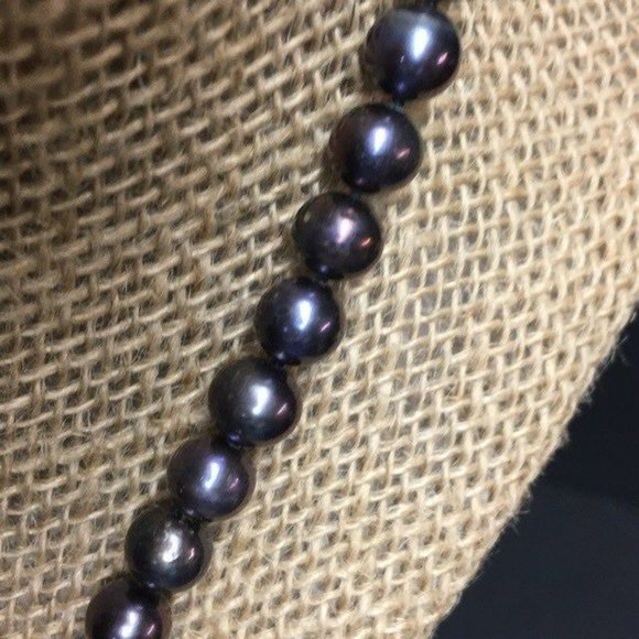 Iridescent Pearl Necklace Dark Blue Green Purple Silver Round Classic Retro - Picture 4 of 8